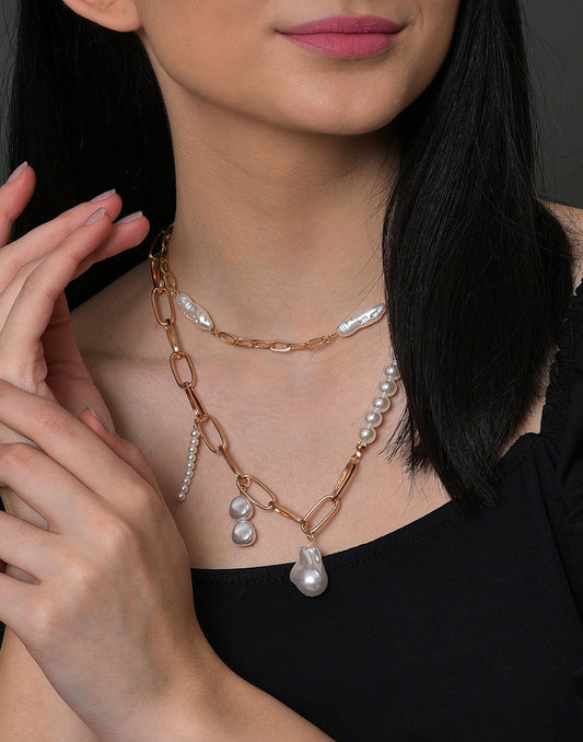 Pack of 2 Gold Plated Pearl Beaded Necklace