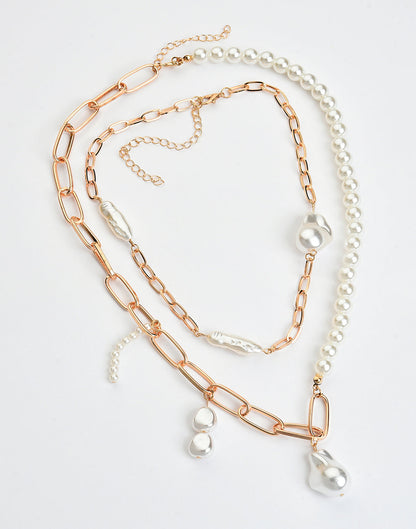 Pack of 2 Gold Plated Pearl Beaded Necklace