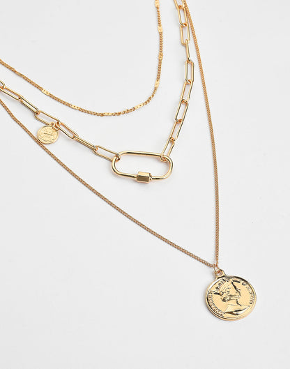 Pack of 3 Gold Plated Coin Pattern Necklace