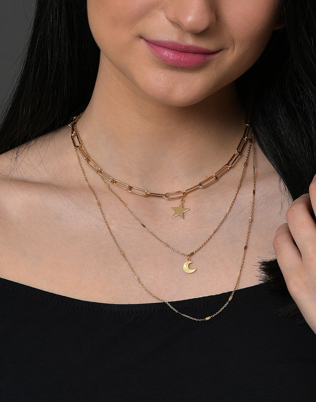 Pack of 3 Gold Plated Star Shaped Necklace