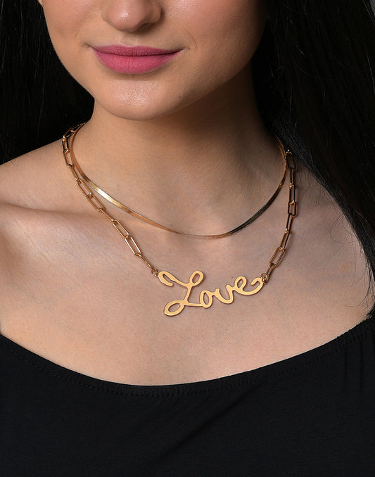 Pack of 2 Gold Plated Love Printed Necklace
