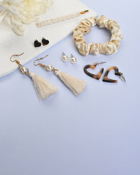 Gold Plated Designer Stone Necklace, Hair Pin and Earring Set