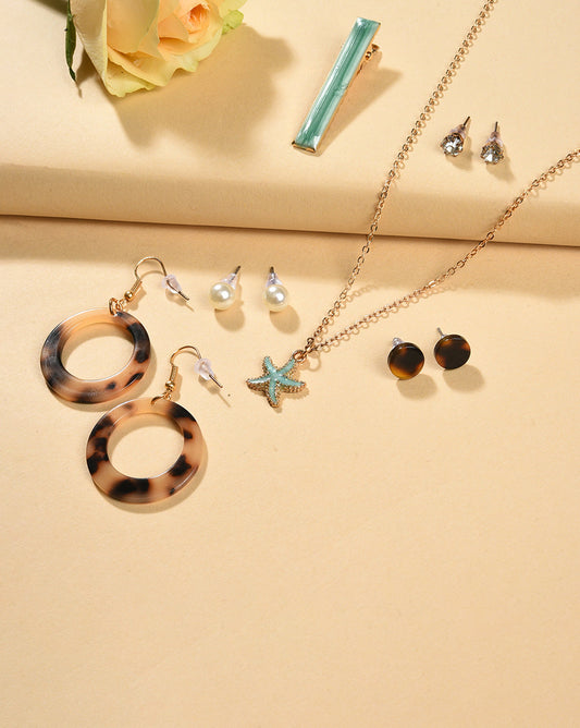 Gold Plated Designer Stone Necklace, Hair Pin and Earring Set