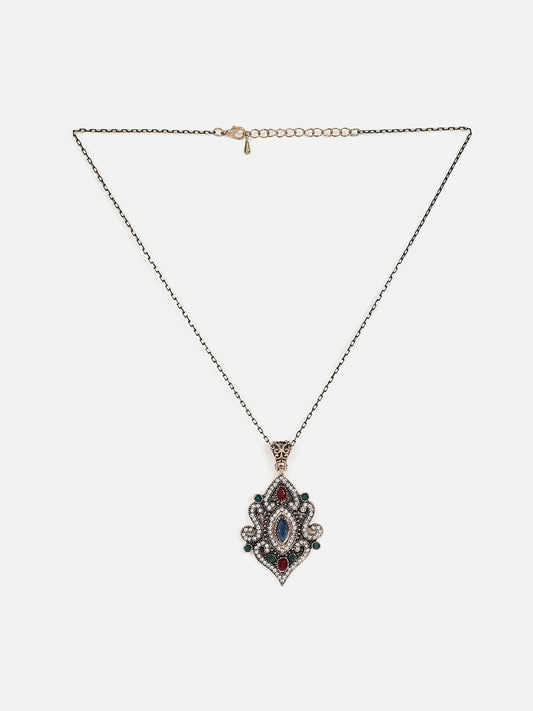 Silver Plated Designer Stone Necklace and Earring Set