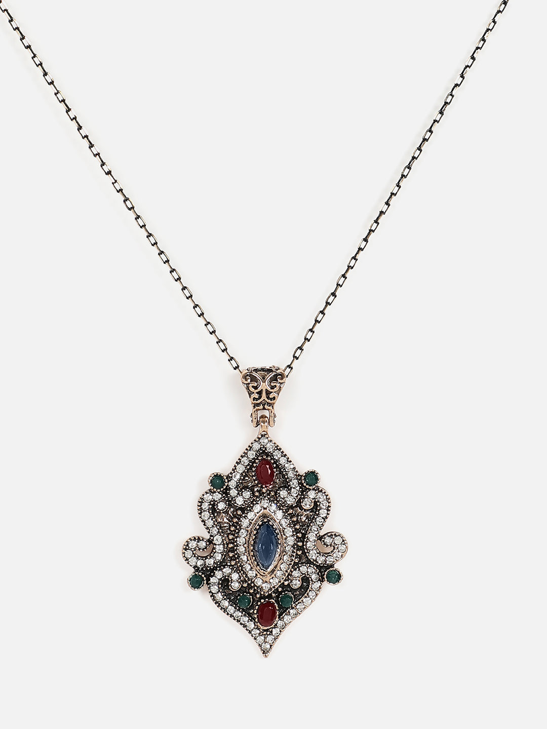 Silver Plated Designer Stone Necklace and Earring Set