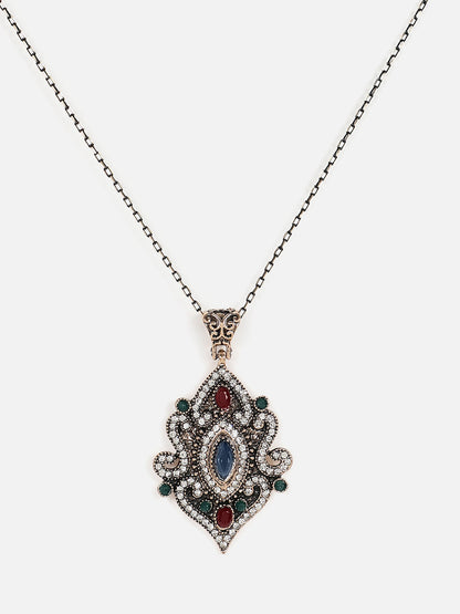 Silver Plated Designer Stone Necklace and Earring Set