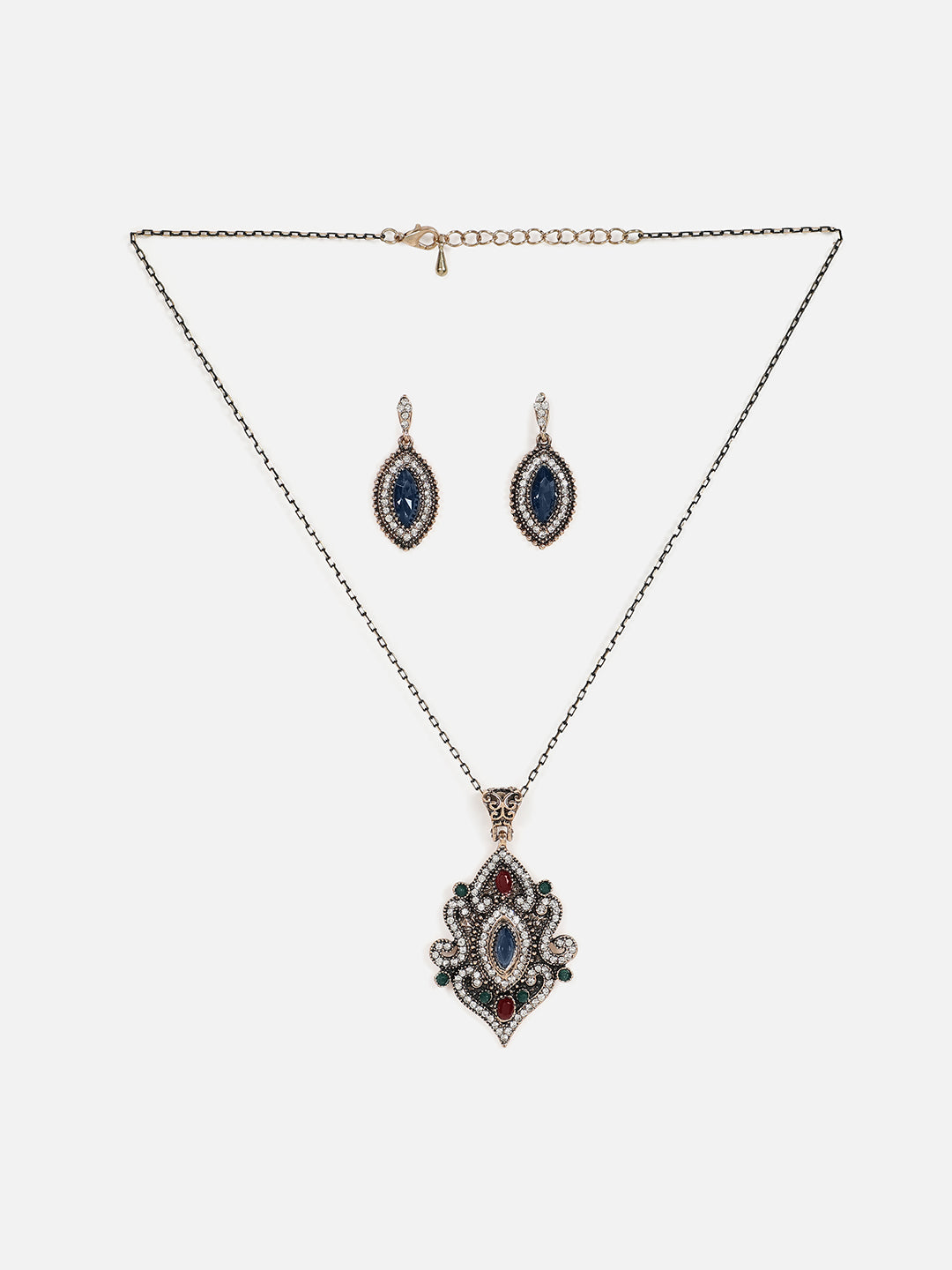 Silver Plated Designer Stone Necklace and Earring Set