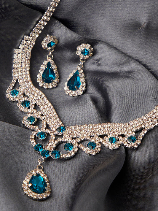 Silver Plated Designer Stone Necklace and Earring Set
