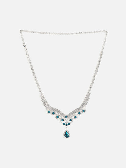 Silver Plated Designer Stone Necklace and Earring Set