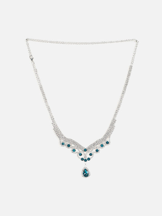 Silver Plated Designer Stone Necklace and Earring Set