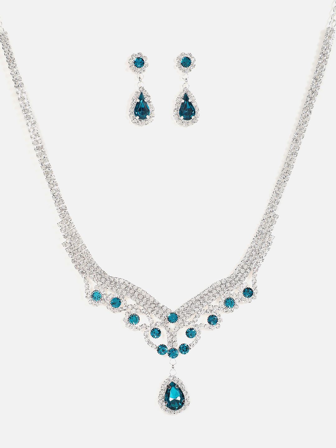 Silver Plated Designer Stone Necklace and Earring Set