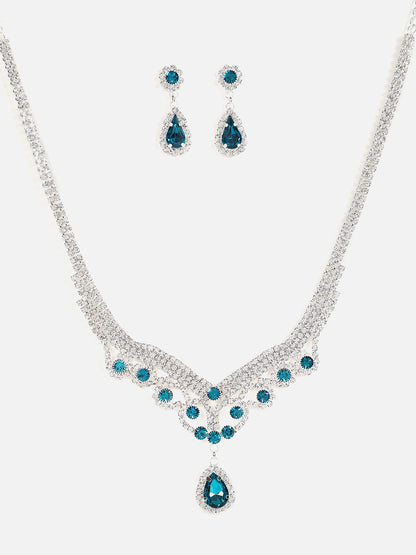 Silver Plated Designer Stone Necklace and Earring Set