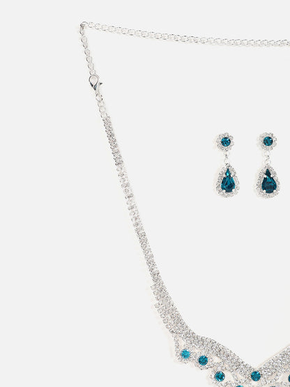 Silver Plated Designer Stone Necklace and Earring Set