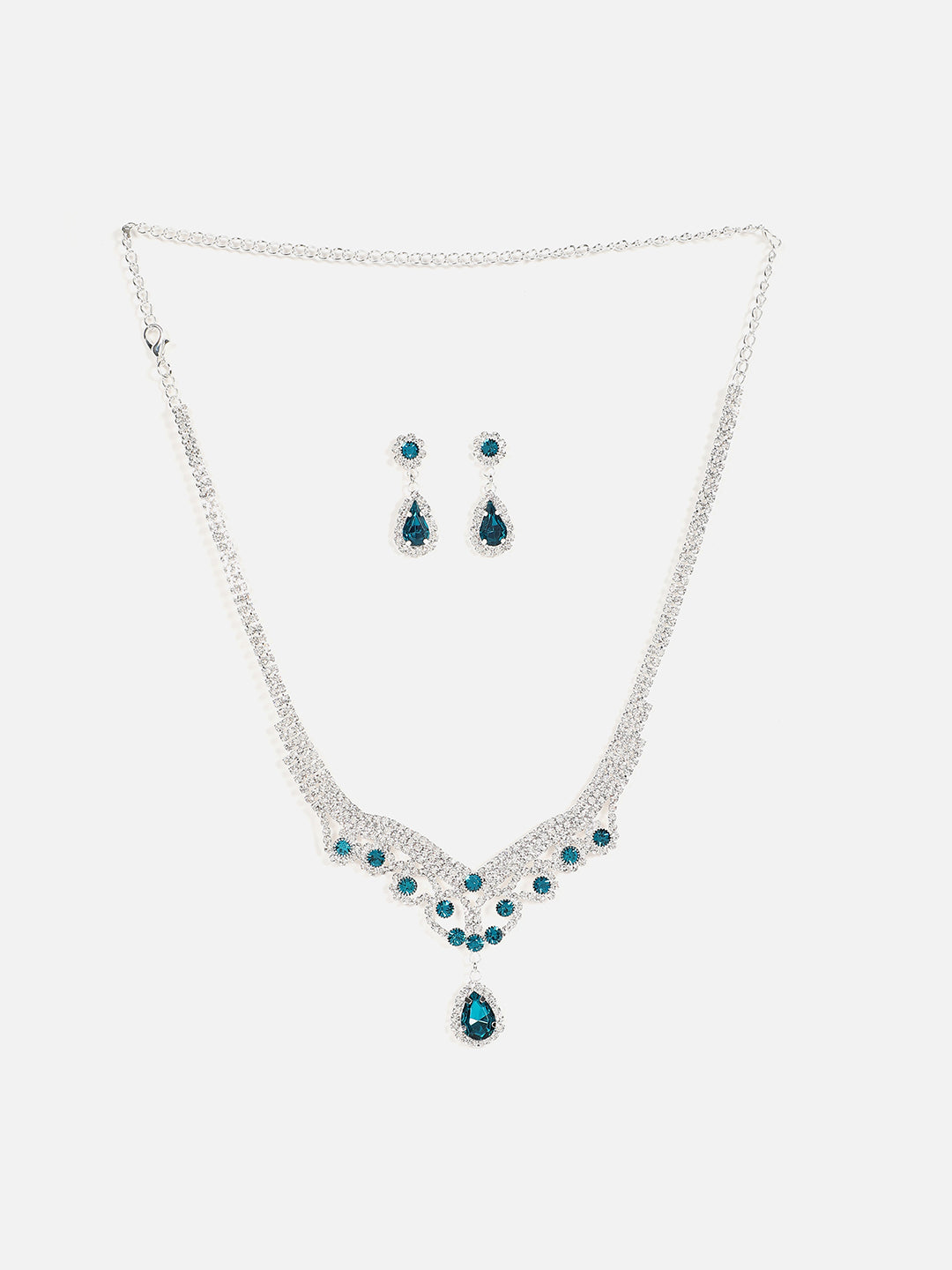 Silver Plated Designer Stone Necklace and Earring Set