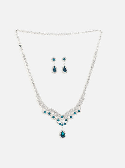 Silver Plated Designer Stone Necklace and Earring Set