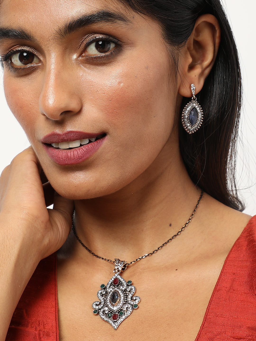 Silver Plated Designer Stone Necklace