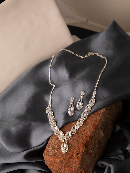Silver Plated Designer Stone Necklace and Earring Set