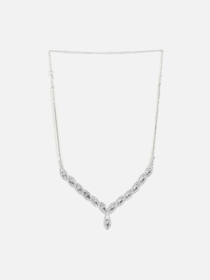 Silver Plated Designer Stone Necklace and Earring Set