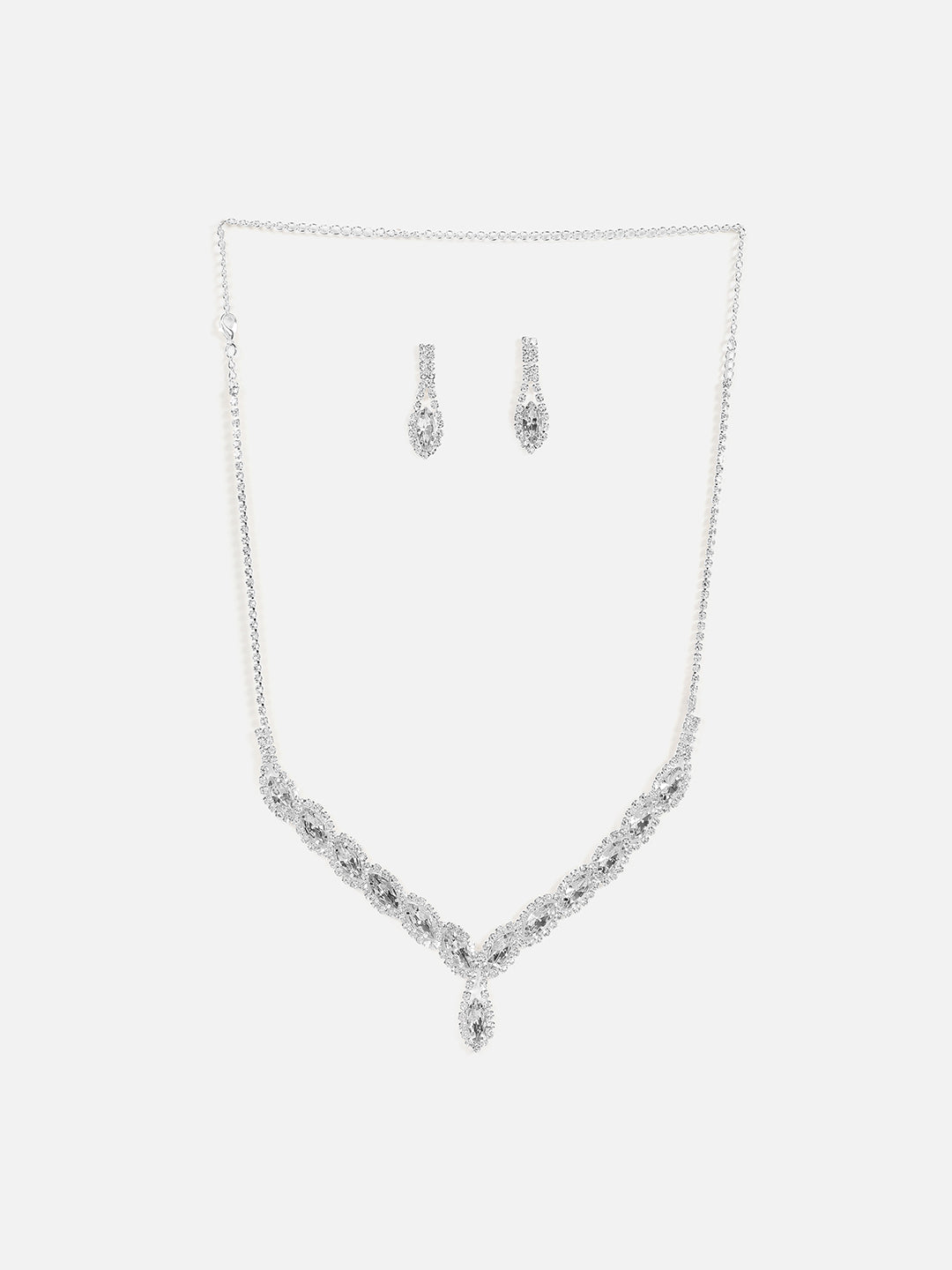 Silver Plated Designer Stone Necklace and Earring Set