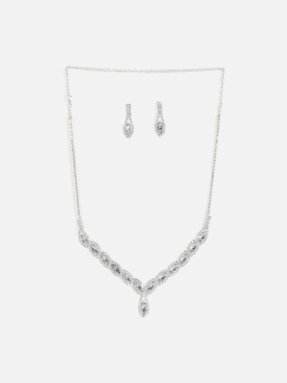 Silver Plated Designer Stone Necklace and Earring Set