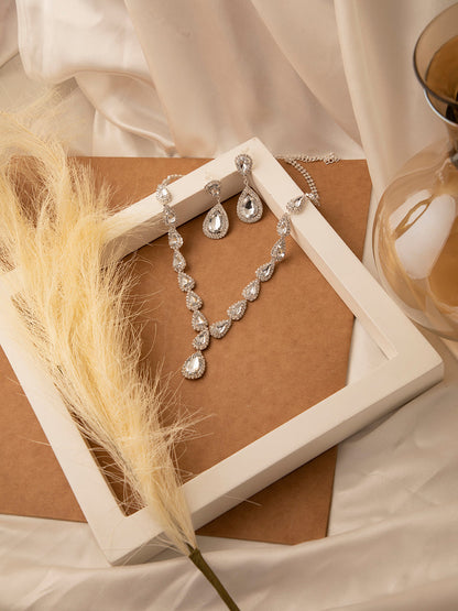 Silver Plated Designer Stone Necklace and Earring Set