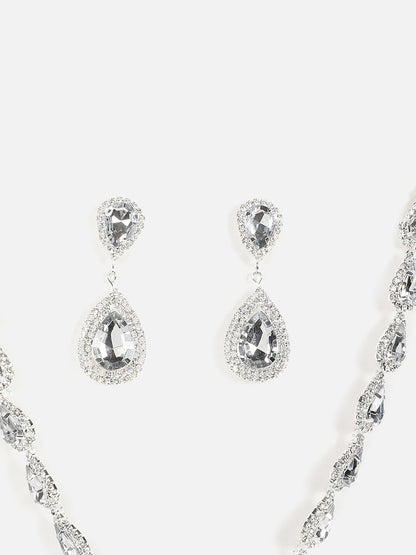 Silver Plated Designer Stone Necklace and Earring Set