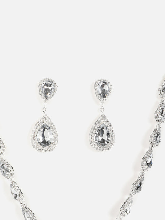 Silver Plated Designer Stone Necklace and Earring Set