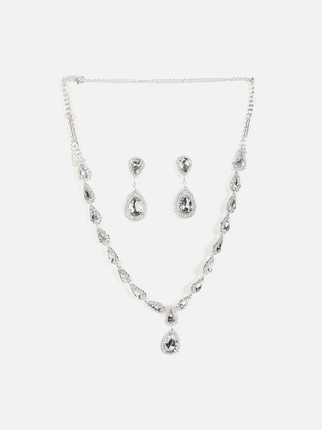 Silver Plated Designer Stone Necklace and Earring Set