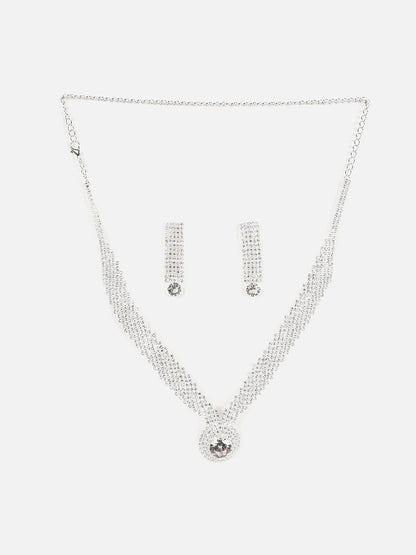 Silver Plated Designer Stone Necklace and Earring Set