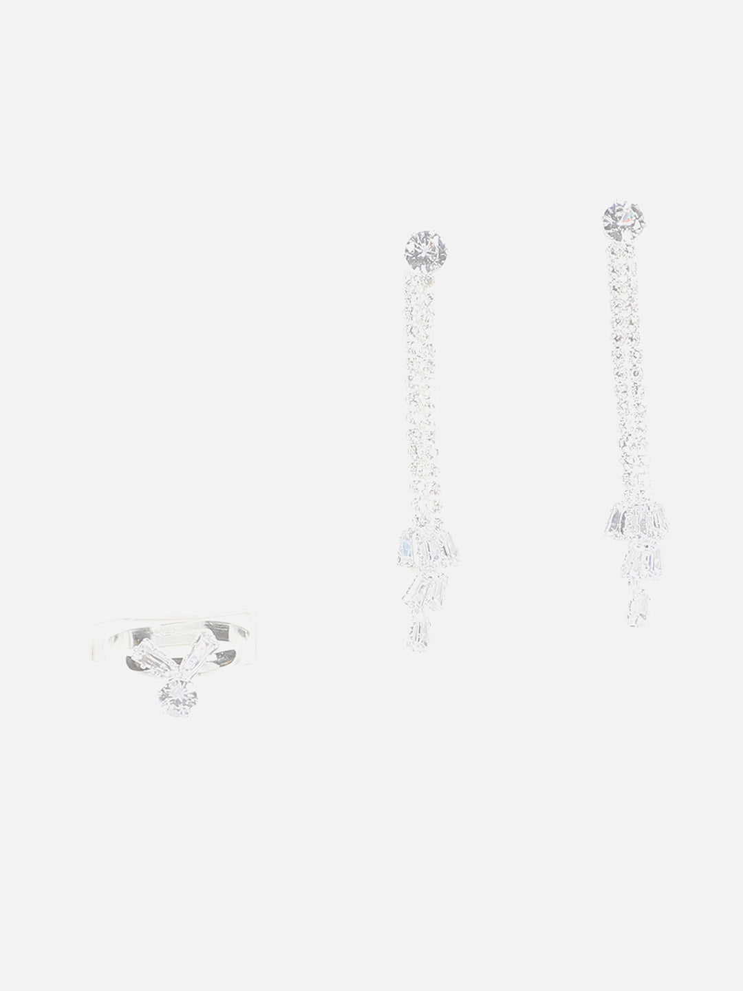 Silver Plated Designer Stone Necklace, Earrings, Bracelet and Ring Set