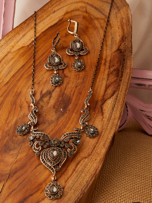 Gold Plated Designer Stone Necklace and Earring Set