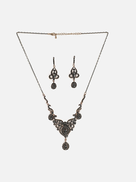 Gold Plated Designer Stone Necklace and Earring Set