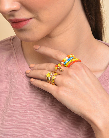 Pack of 7 Gold Plated Beaded Designer Ring