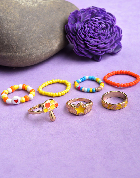 Pack of 7 Gold Plated Beaded Designer Ring