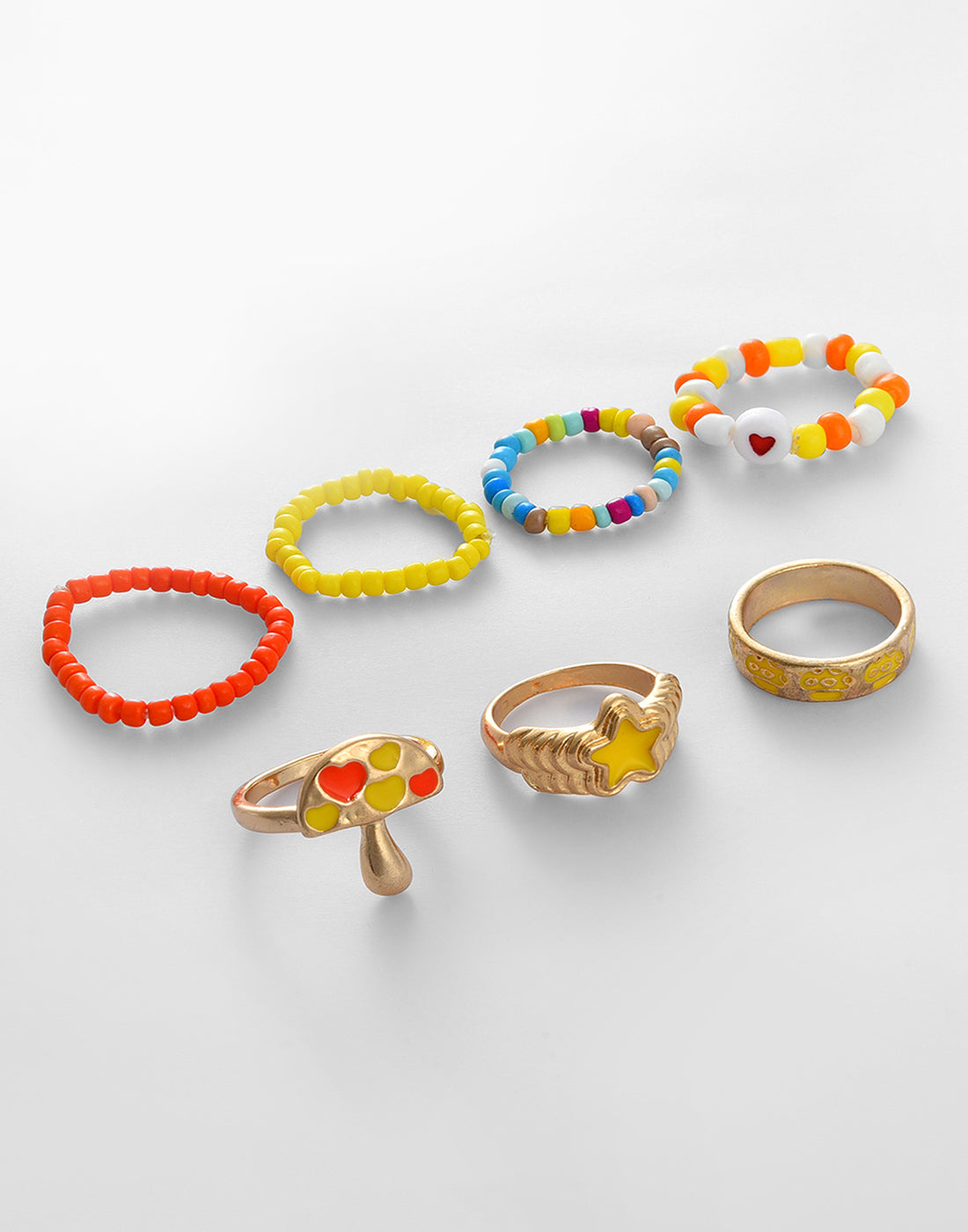 Pack of 7 Gold Plated Beaded Designer Ring