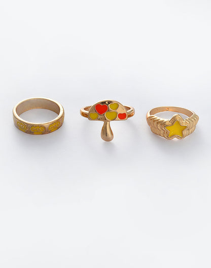 Pack of 7 Gold Plated Beaded Designer Ring