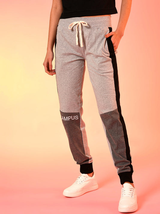 Grey & Black Slim Fit Colourblocked Trackpant