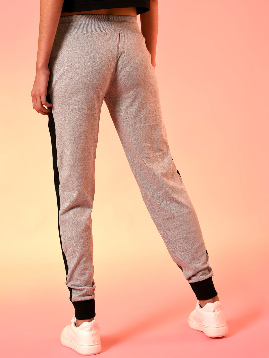Grey & Black Slim Fit Colourblocked Trackpant