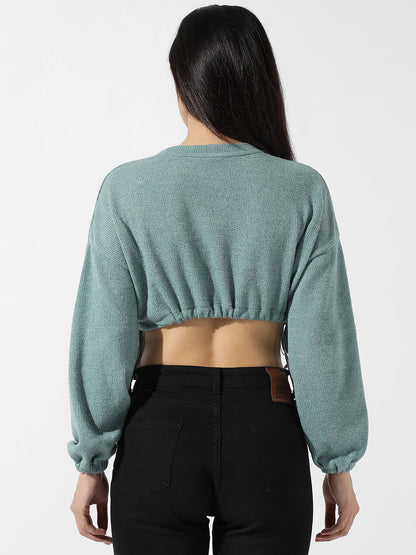 Solid Sage Green Cinched Crop Top
