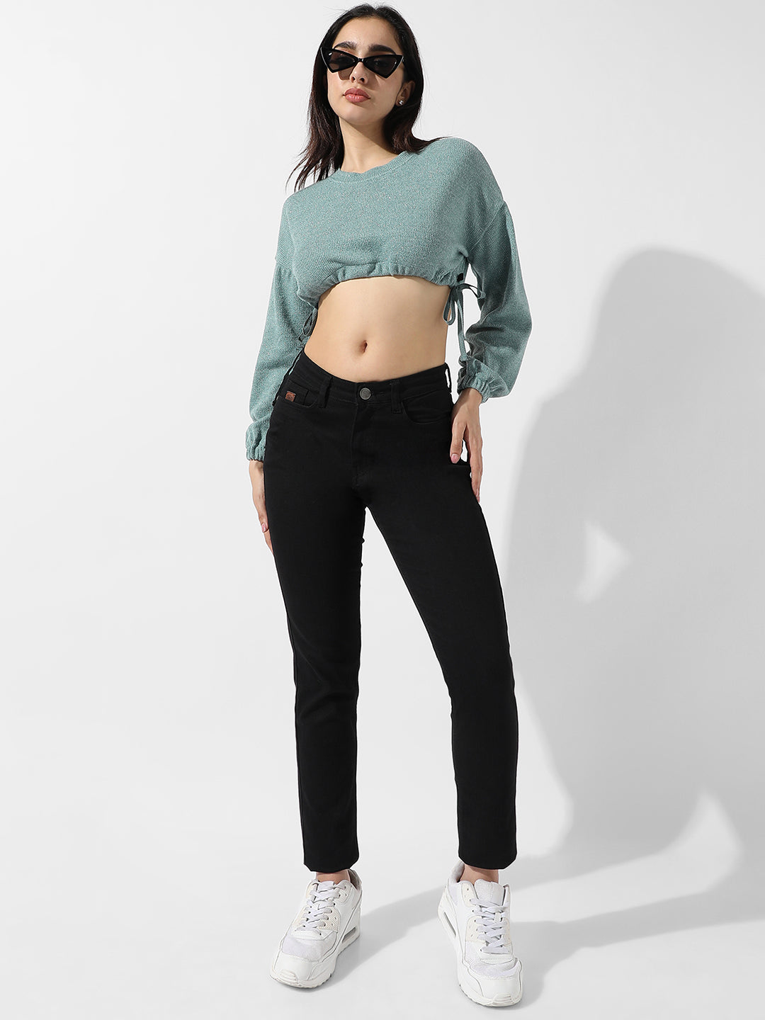 Solid Sage Green Cinched Crop Top