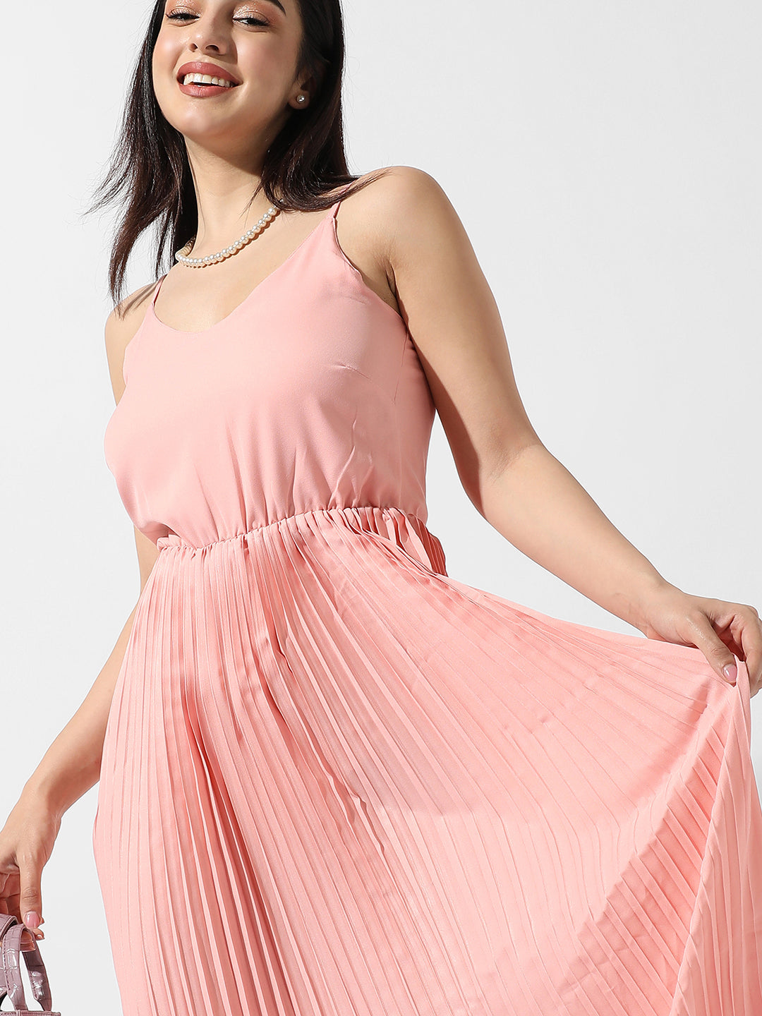 Solid Pleated Dress