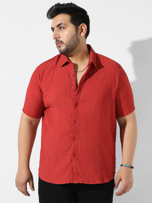 Red Textured Casual Shirt