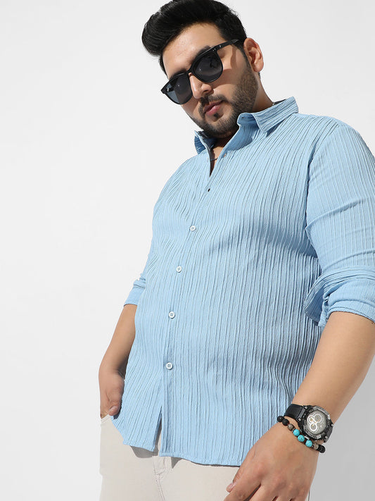 Light Blue Textured Casual Shirt