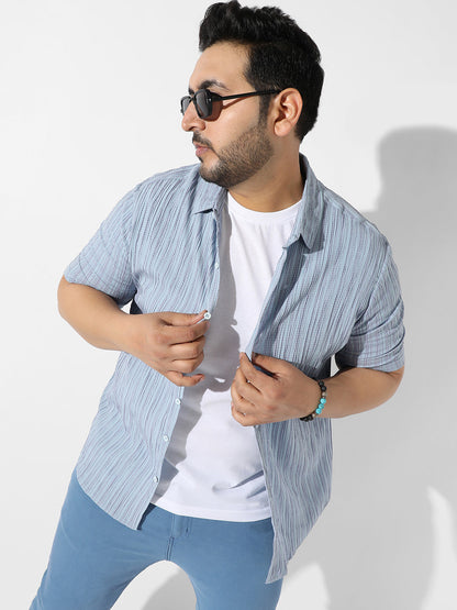 Light Blue Textured Casual Shirt