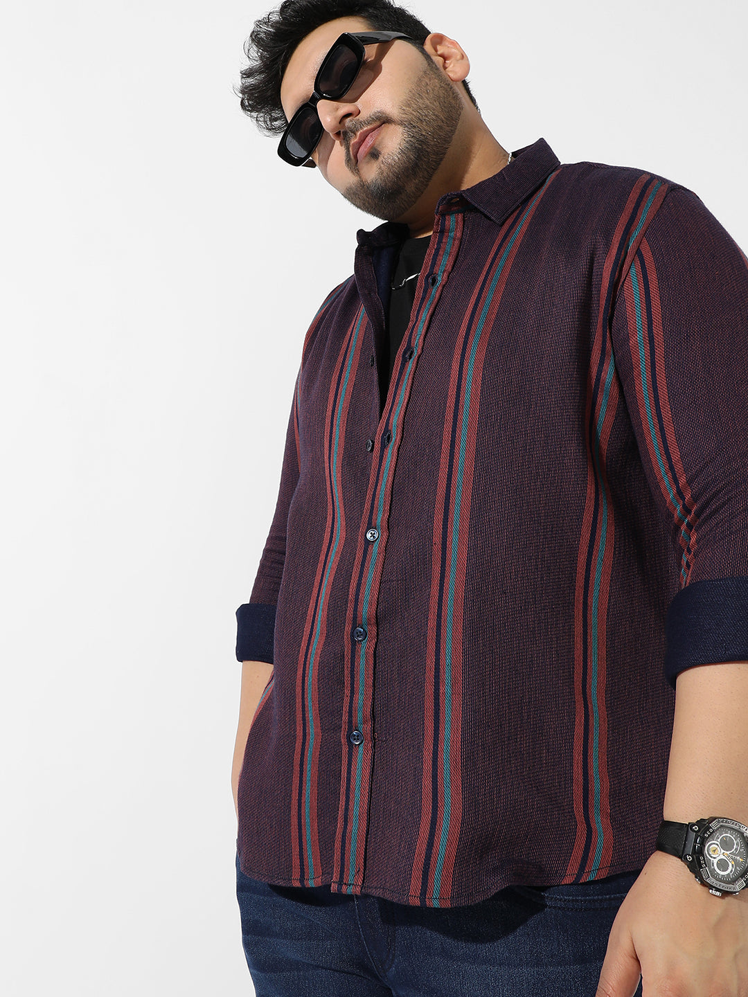 Maroon Striped Casual Shirt