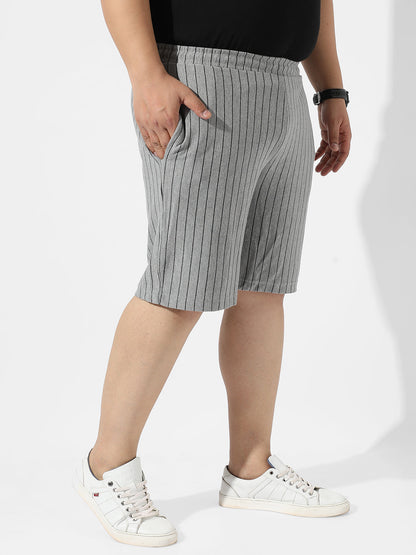 Grey Pinstriped Casual Shorts