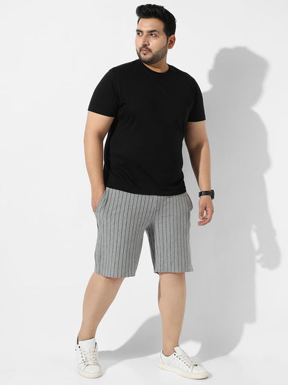 Grey Pinstriped Casual Shorts