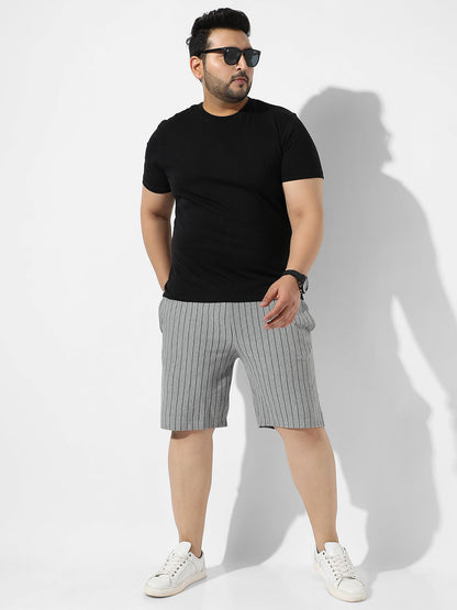 Grey Pinstriped Casual Shorts