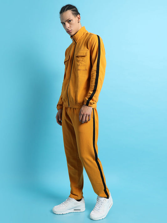 Solid Side Striped High Neck Casual Co-Ords