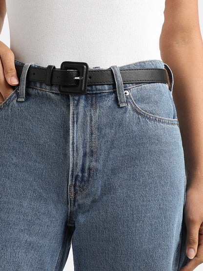 Black Solid Waist Belt